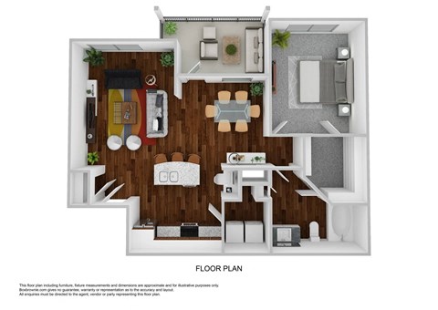 a stylized floor plan of a room with a wood floor